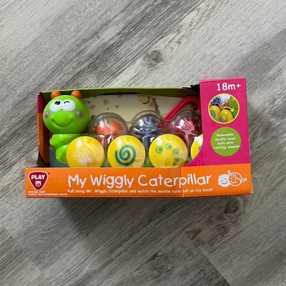 PLAY My Wiggly Caterpillar Pull Toy with Removable Rattling Balls – 18M+